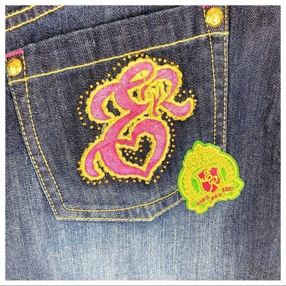 Echo‎ Red Juniors Mini Jean Skirt w/ Patches NWT - Picture 10 of 12